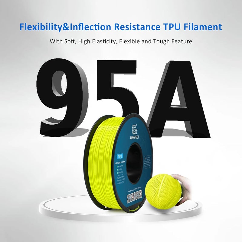 Geeetech TPU Filament 1.75mm, Shore 95A Flexible 3D Printer Filament with High Elasticity, 1KG (2.2lbs) Spool, Dimensional Accuracy ±0.03mm, Fits Most FDM Printers (Yellow) - Image 2